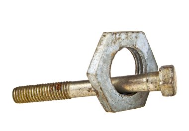 Eski cıvata ve vida-somun beyaz arka plan üzerinde izole