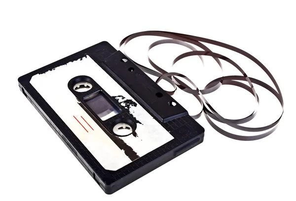 Közelkép a vintage audio kazetta kazettás elszigetelt fehér fonákkal — Stock Fotó