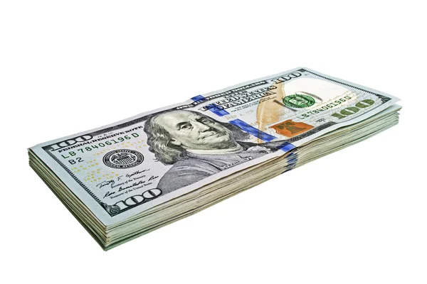 Honderd dollar biljetten geïsoleerd op een witte achtergrond — Stockfoto
