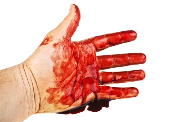 Hand in Blut auf weißem Hintergrund — Stockfoto