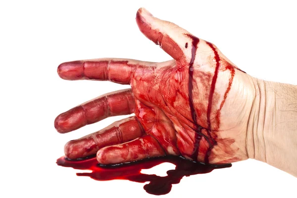 Hand in bloed op een witte achtergrond — Stockfoto