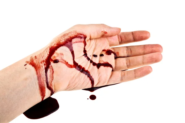 Mão no sangue em um fundo branco — Fotografia de Stock