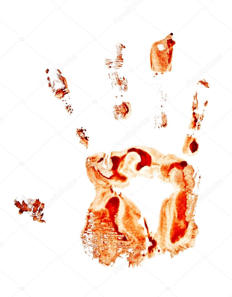 Bloody handprint isolated on white background