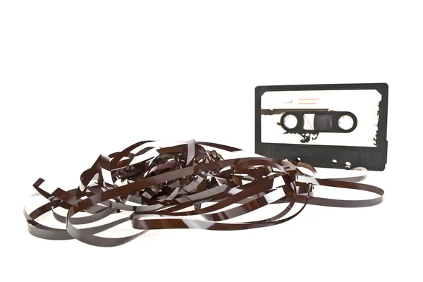 Close up van vintage audio-tape cassette geïsoleerd op een witte rug — Stockfoto