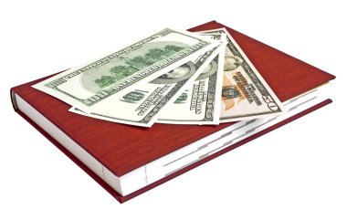 Kırmızı kitap ve beyaz bir arka plan dolar