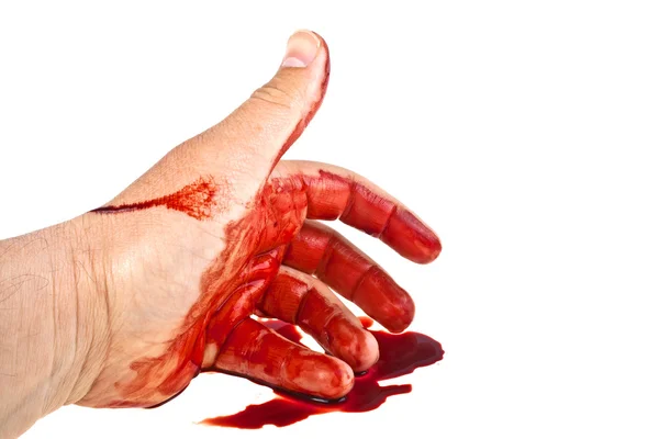 Mano nel sangue su uno sfondo bianco — Foto Stock