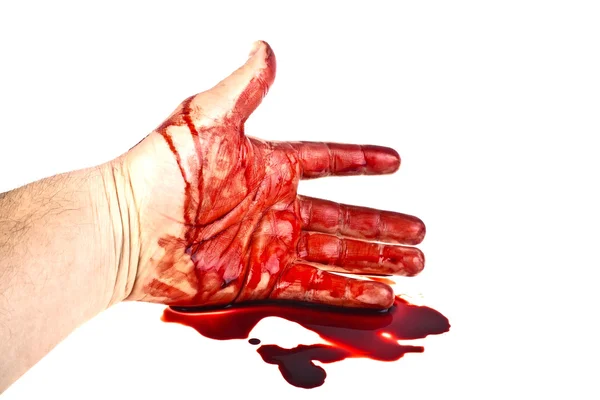 Mano en sangre sobre fondo blanco — Foto de Stock