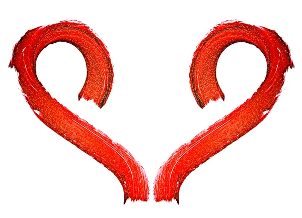 Červená barva rtěnky tah ve tvaru srdce na bílém poza — Stock fotografie