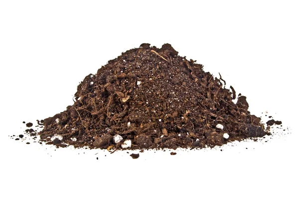 Pile heap of soil humus isolated on white background — Stock Photo, Image