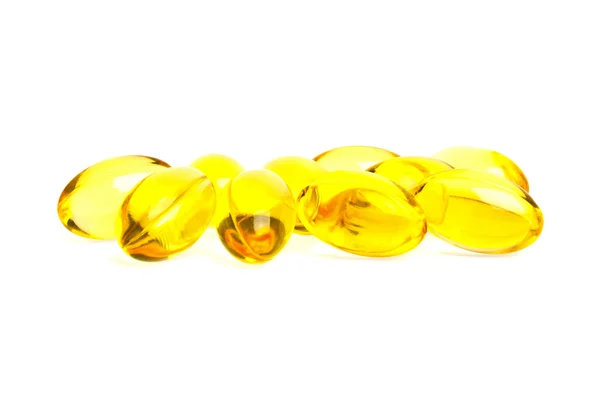 Cápsulas Omega 3 para o conceito de dieta sobre fundo branco — Fotografia de Stock