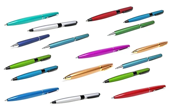 Set of different ballpoint pen on a white background — Stock Photo, Image