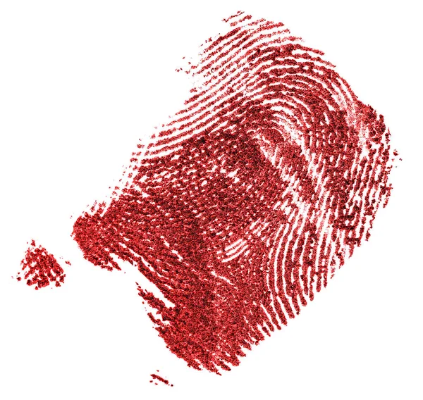 白い背景に隔離された赤い指紋のショットを閉じます 指紋だ 血で作られた指紋 — ストック写真