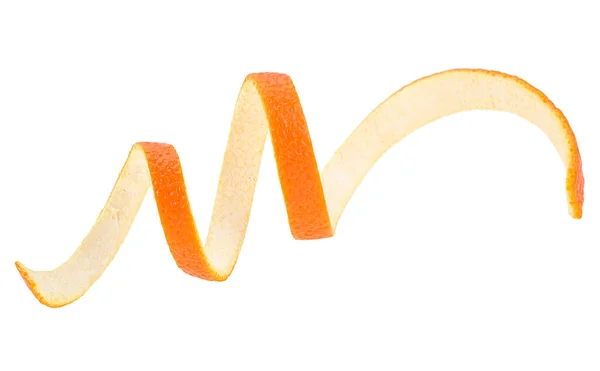 Narancshéj Narancssárga Zest Spirál Elszigetelt Fehér Alapon Narancsbőr Spirális Formája — Stock Fotó