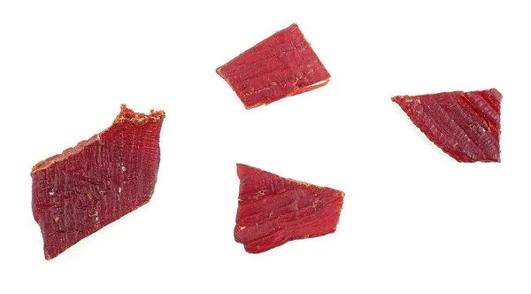 Portion Beef Jerky Isolated White Background Beef Jerky Pieces — Stock Photo, Image