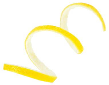 Taze limon kabuğu beyaz arka planda izole edilmiş. Sağlıklı yiyecekler. Limon kıvrımı.
