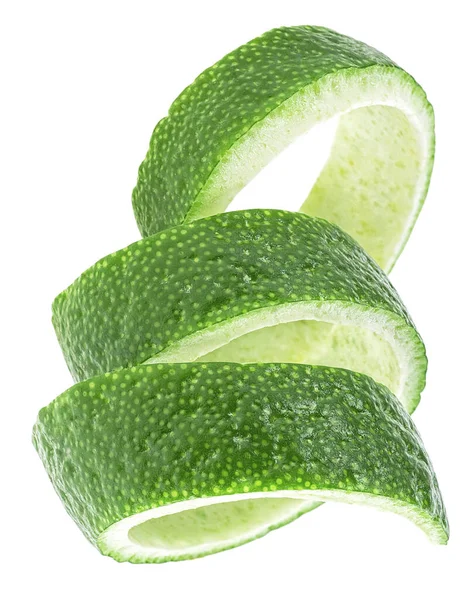 Vertical Image Lime Fruit Twist Isolated White Background Curly Lime — Stock Photo, Image