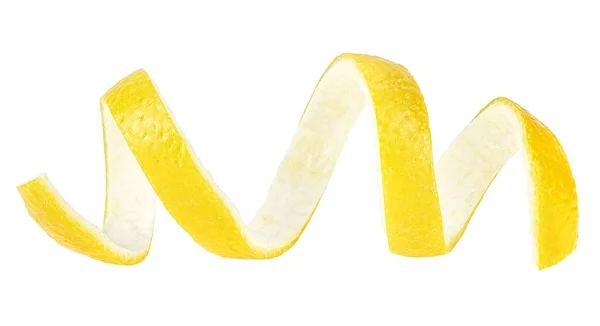 白い背景にレモンの果実の皮 熟したレモンの黄色の肌 正面図 — ストック写真