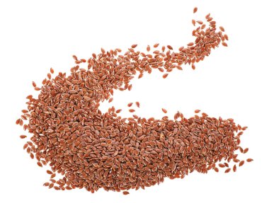 Kahverengi keten tohumu beyaz arka planda izole edilmiş. Keten tohumu Bir yığın keten tohumu..