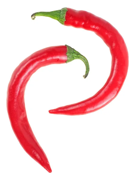 Two Red Hot Chili Peppers Isolated White Background Top View — Stock Photo, Image