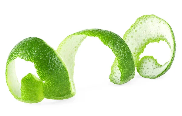 Loupání Zelených Citrusových Plodů Izolovaných Bílém Pozadí Slupka Čerstvého Vápna — Stock fotografie