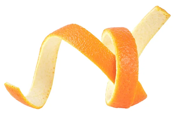 Narancs Bőr Spirális Formában Elszigetelt Fehér Háttér Elölnézetből Koktél Hozzávaló — Stock Fotó