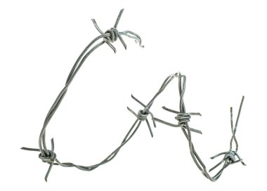 Beyaz arka planda izole edilmiş dikenli tel. Güvenlik dikenli teller.