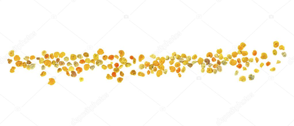 Bee pollen isolated on a white background, top view. Bee product.