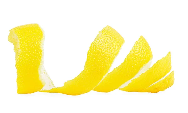 Citronhud Vriden Spiral Isolerad Vit Bakgrund Citronskal — Stockfoto