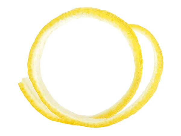 Ovanifrån Citron Hud Isolerad Vit Bakgrund Citronskal Citron Twist — Stockfoto