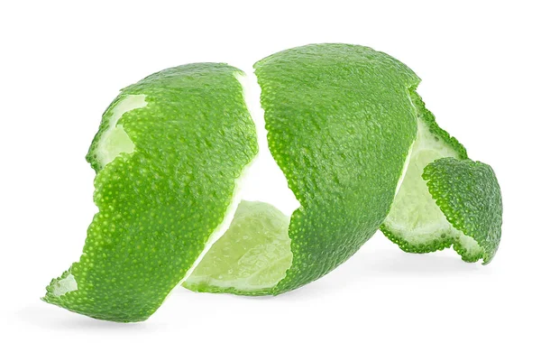 Fresh Lime Fruit Peel Isolated White Background Curly Lime Peel — Stock Photo, Image