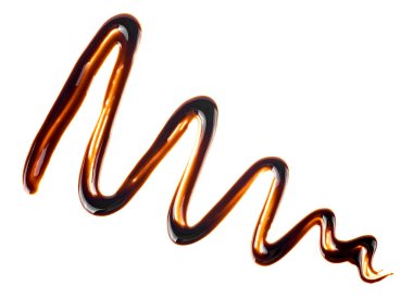 Beyaz arka planda izole edilmiş sıvı çikolata. Erimiş çikolata.