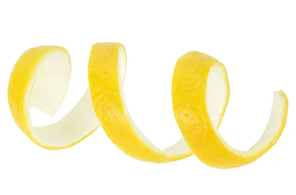 白い背景に隔離された新鮮なレモンの皮 健康的な食品 レモンの皮かレモンのねじれ — ストック写真