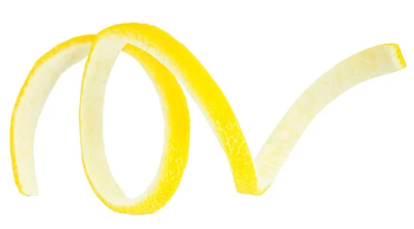 カクテル成分としてスパイラル状にレモンの皮 白の背景 レモンピール — ストック写真