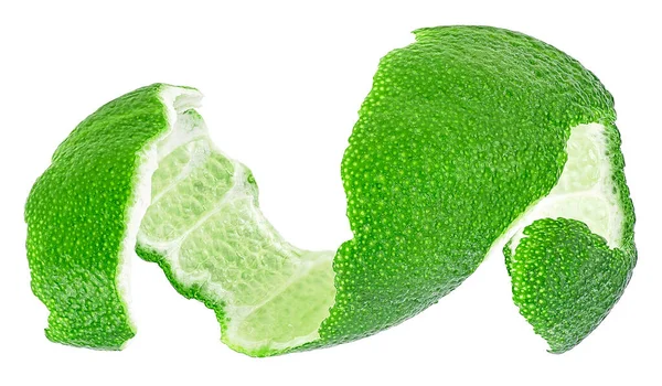 Peel Green Citrus Fruit Isolated White Background Lime Skin Curly — Stock Photo, Image