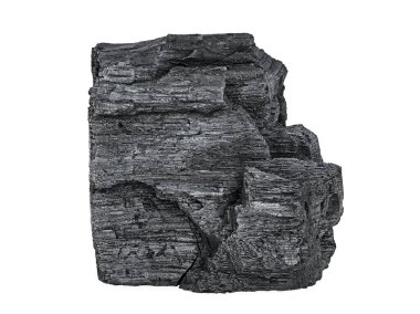 Beyaz arka planda izole edilmiş bir kömür parçası. Doğal siyah kömür..