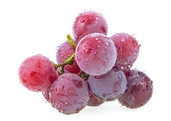 Букет Свіжого Червоного Винограду Ізольований Білому Тлі Виноград Краплі Води — стокове фото