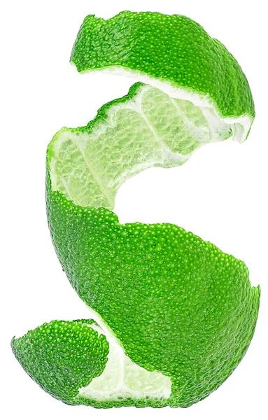 Vertical Image Lime Fruit Peel Isolated White Background Curly Lime — Stock Photo, Image