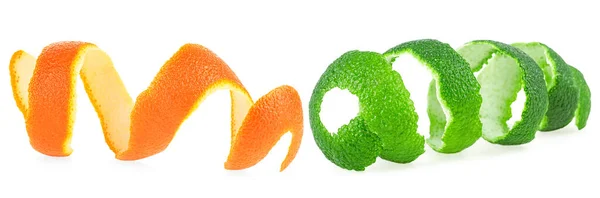 Cáscara Fresca Lima Fruta Naranja Aislada Sobre Fondo Blanco Espiral —  Fotos de Stock