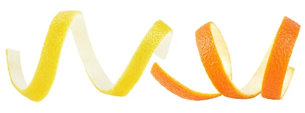 Peau Fraîche Citron Fruits Orange Isolée Sur Fond Blanc Zeste — Photo