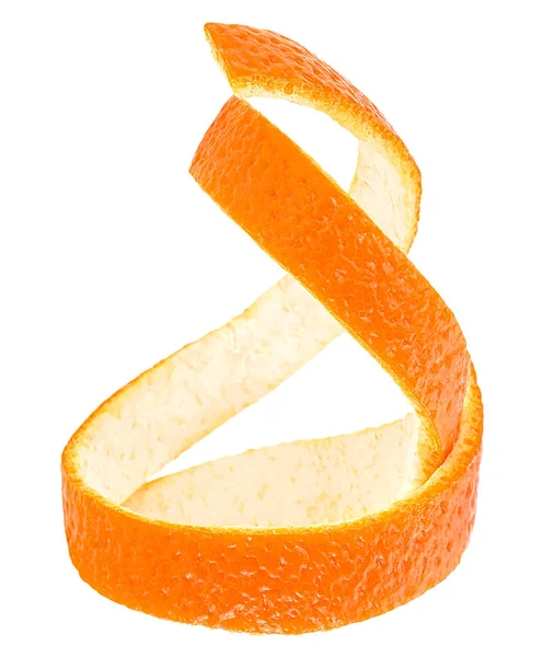 Вертикальное Изображение Свежей Апельсиновой Кожуры Белом Фоне Оранжевая Спираль — стоковое фото