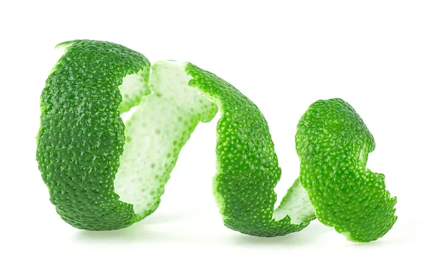 Peel Fresh Lime Fruit Isolated White Background Lime Zest Spiral — Stock Photo, Image
