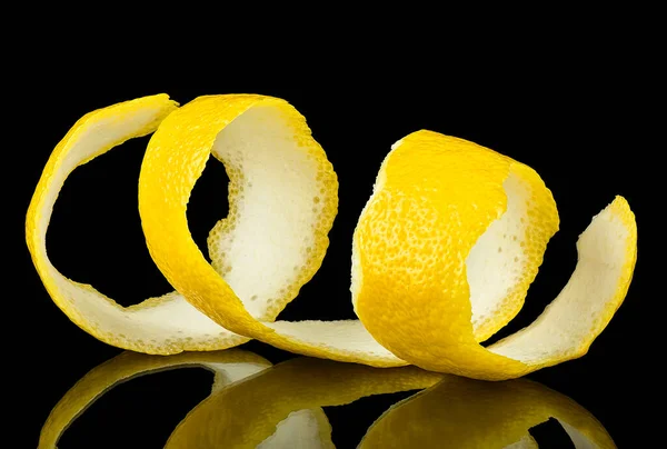 Lemon Peel Lemon Twist Black Background Lemon Slice Cocktail Ingredient — Stock Photo, Image