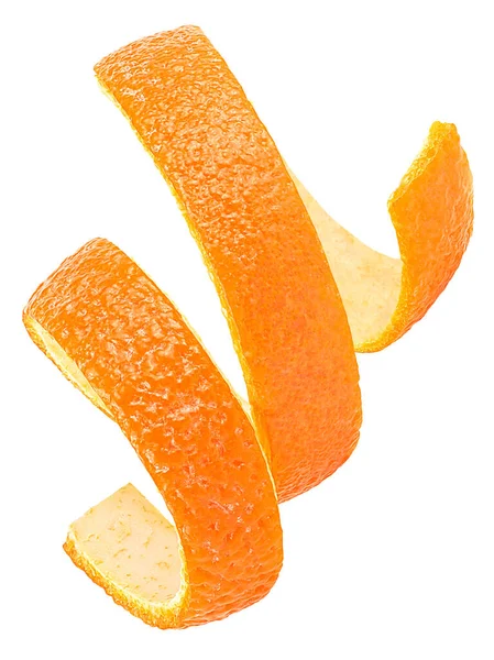オレンジの皮は白い背景に隔離されています スパイラルオレンジピール — ストック写真