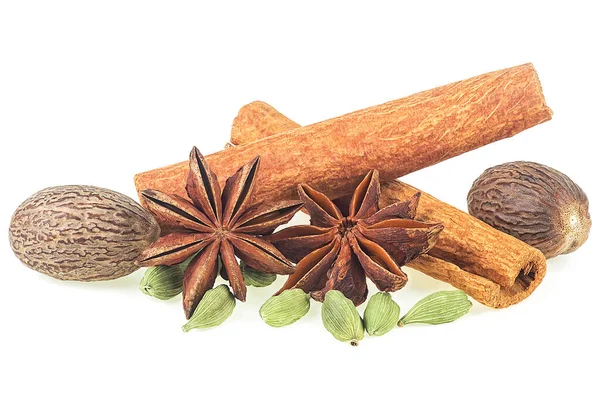 Various Spices Traditional Christmas Spices Cinnamon Sticks Star Anise Nutmeg — Stock Photo, Image