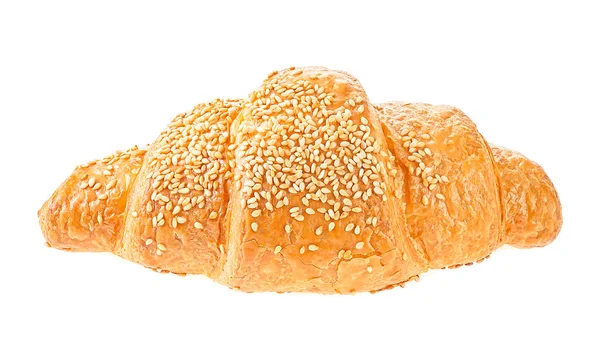 Frissen Sült Croissant Izolált Fehér Alapon Finom Reggeli — Stock Fotó