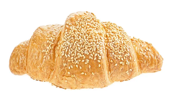 Finom Frissen Sült Croissant Elszigetelt Fehér Alapon Elölnézet — Stock Fotó