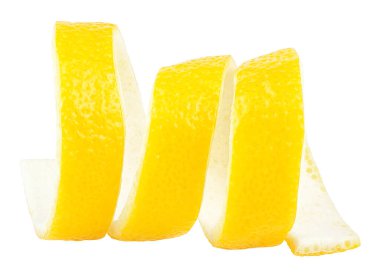 Beyaz arka planda izole edilmiş lezzetli olgun limon tadı. Citrus kıvrımı kabuğu.