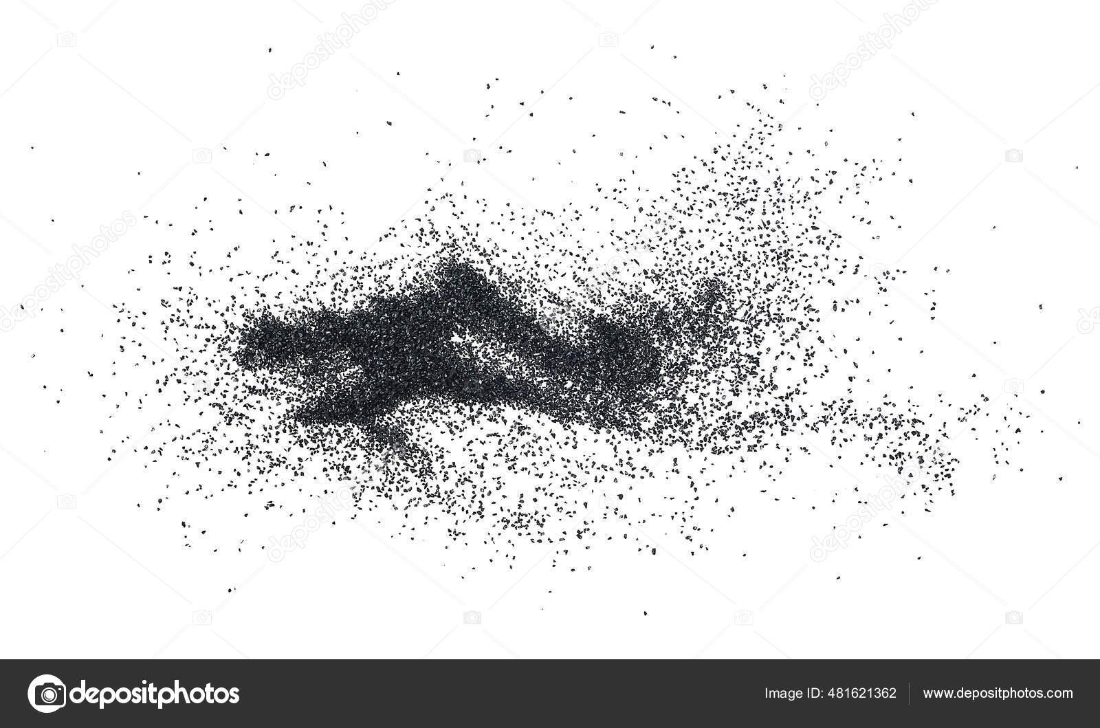Black Charcoal Dust Isolated White Background Texture Top View