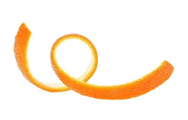 Spiraalvormige Vorm Van Sappige Oranje Schil Geïsoleerd Een Witte Achtergrond — Stockfoto