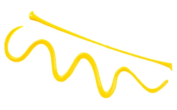 Желтый Горчичный Соус Белом Фоне Вид Сверху Брызги Горчичного Соуса — стоковое фото